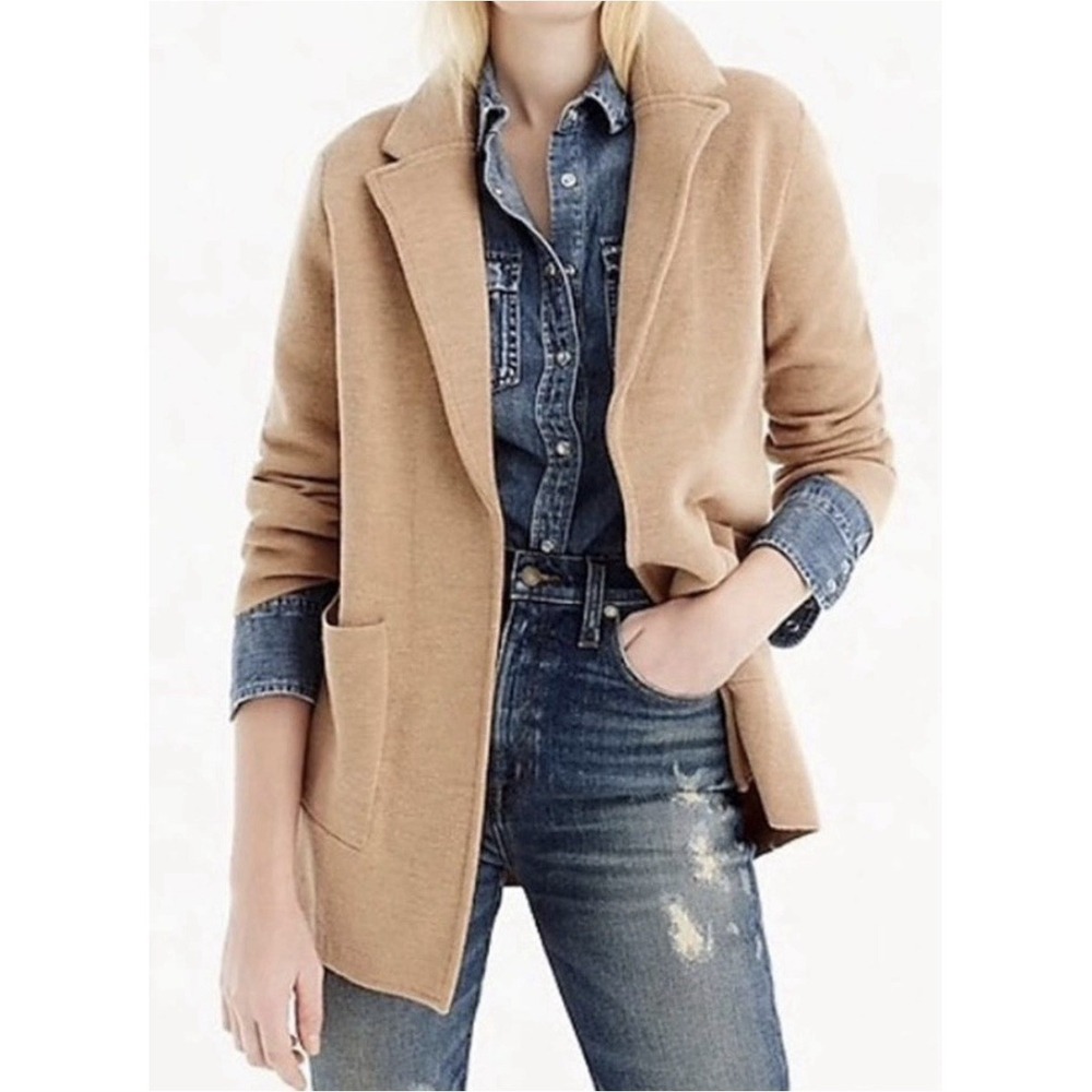 J.Crew Sophie Sweater Cardigan Open Blazer Women 3X Camel Merino Wool Blend EUC